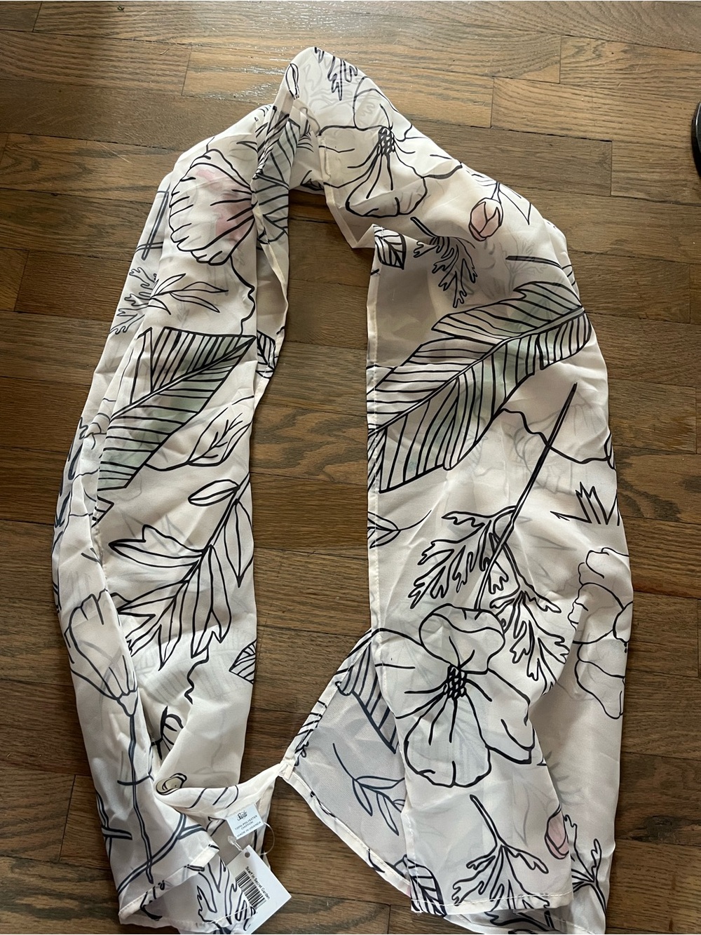 Sseko White Floral Sheer Scarf with Black Outline
